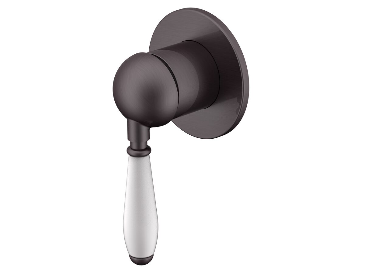 reece Milli Voir Shower Mixer with Porcelain Handle and Small Cover Plate Brushed Gunmetal