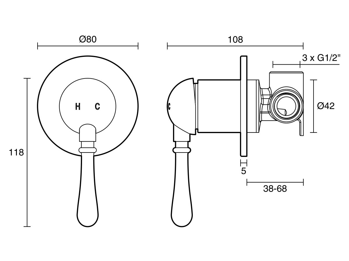 Reece Milli Voir Shower Mixer With Small Cover Plate Brushed Gunmetal