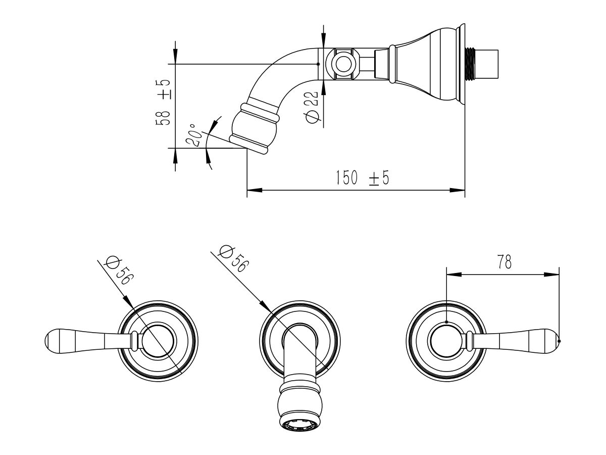 Reece Milli Voir Wall Basin Set 150mm Lever Handles Brushed Gunmetal (4 Star)