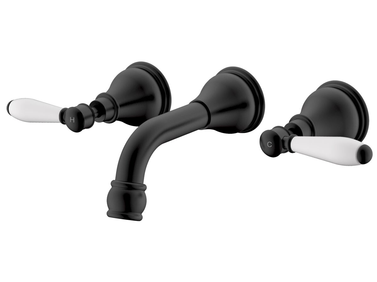 reece Milli Voir Wall Basin Set 150mm Lever Porcelain Handles Matte Black (4 Star)