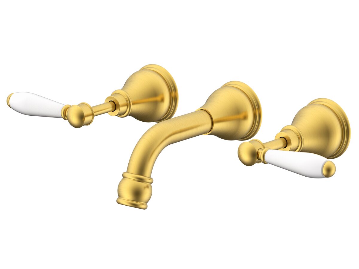 reece Milli Voir Wall Basin Set 150mm Lever with Porcelain Handles Brushed Gold (4 Star)