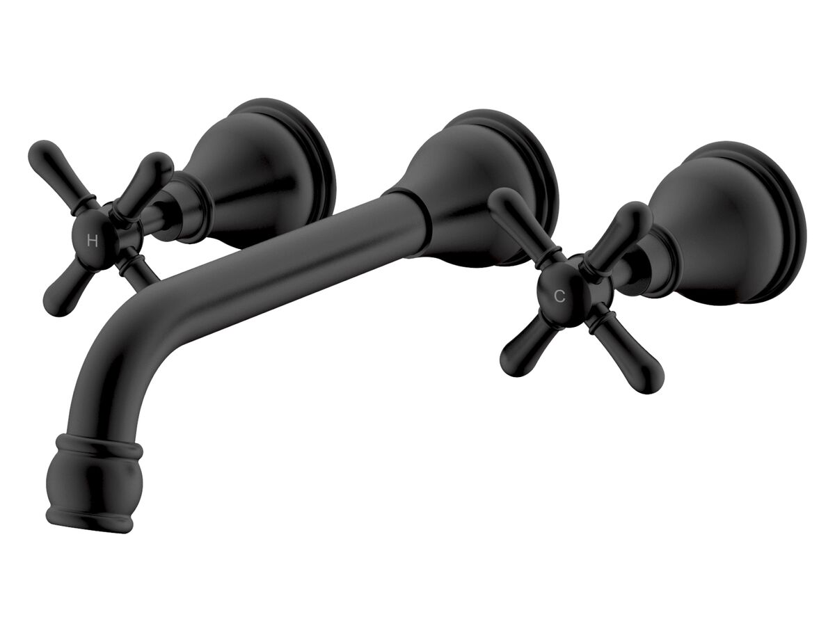 Reece Milli Voir Wall Basin Set 220mm Cross Handles Matte Black (4 Star)