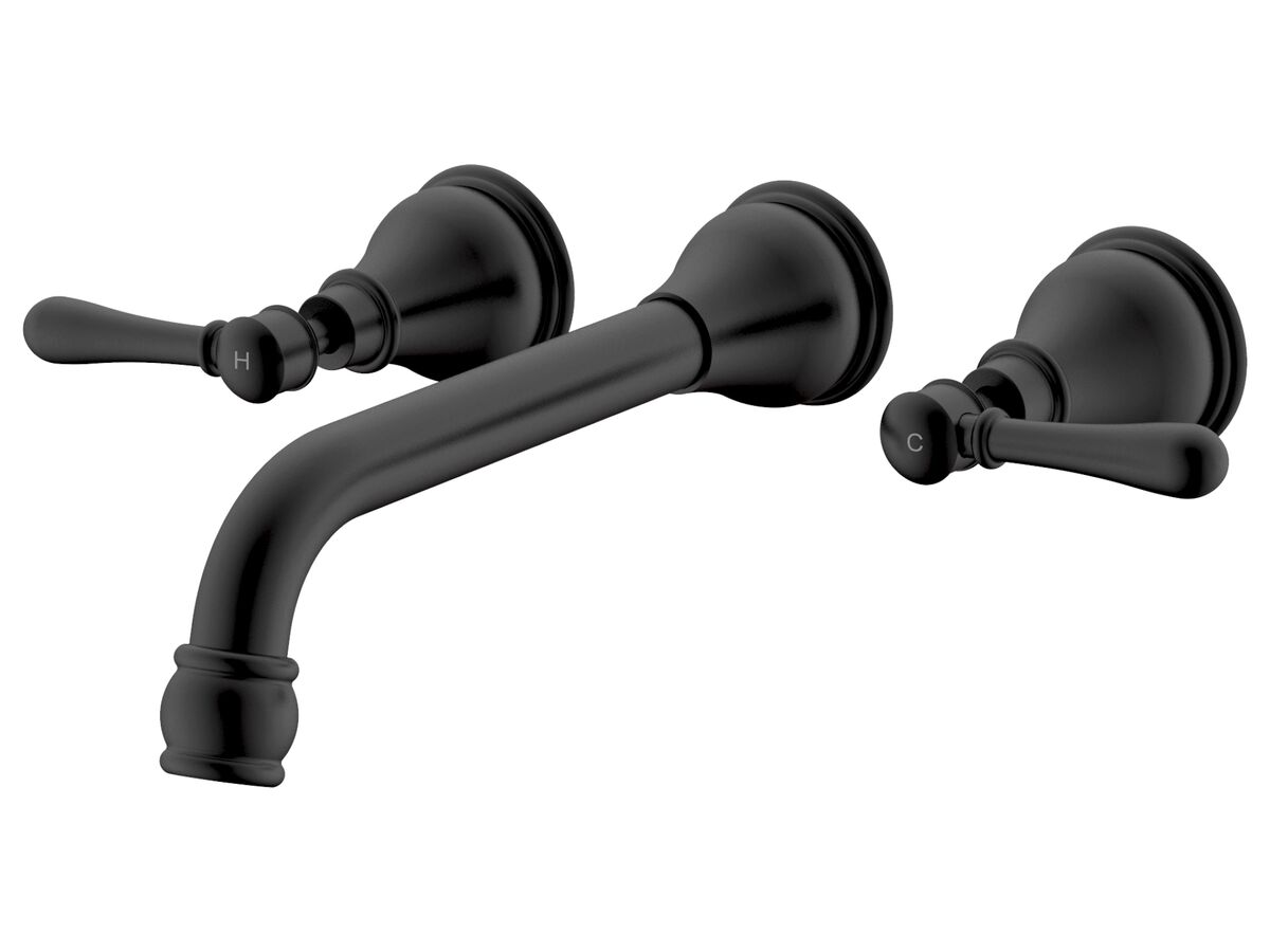 Reece Milli Voir Wall Basin Set 220mm Lever Handles Matte Black (4 Star) Lead Free