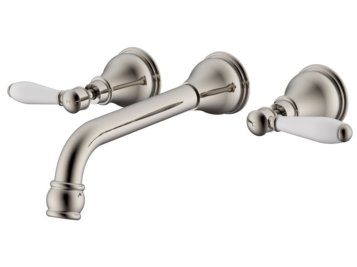 reece Milli Voir Wall Basin Set 220mm Lever Porcelain Handles Brushed Nickel (4 Star)