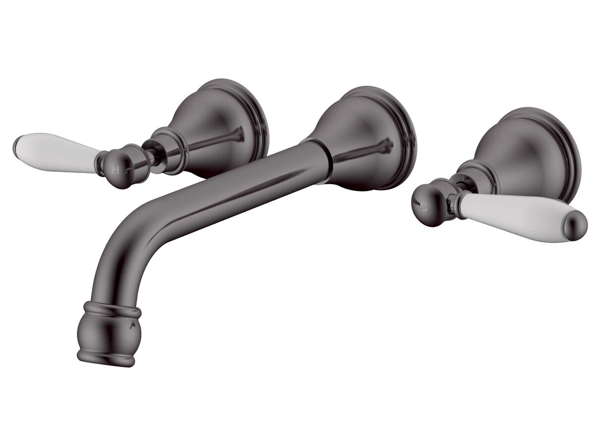Reece Milli Voir Wall Basin Set 220mm Lever Porcelain Handles Brushed Gunmetal (4 Star)