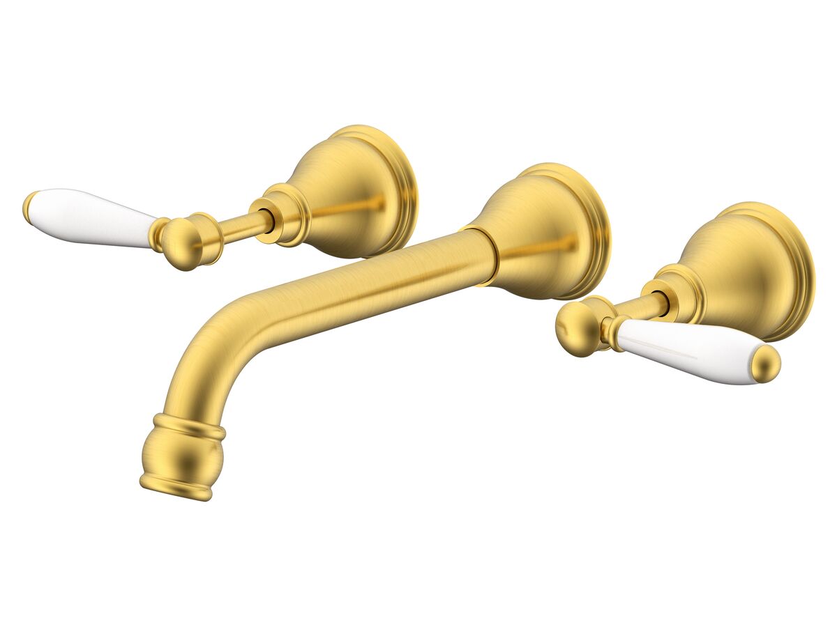 reece Milli Voir Wall Basin Set 220mm Lever with Porcelain Handles Brushed Gold (4 Star)