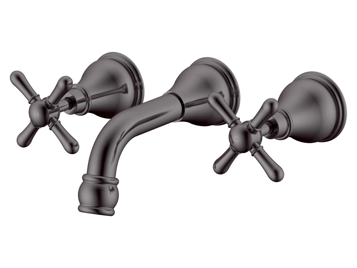 reece Milli Voir Wall Bath Set 150mm Cross Handles Brushed Gunmetal