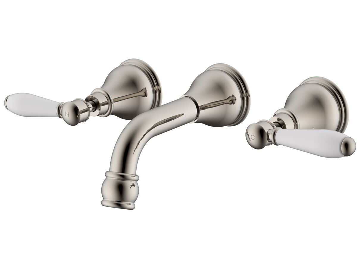 reece Milli Voir Wall Bath Set 150mm Lever Porcelain Handles Brushed Nickel