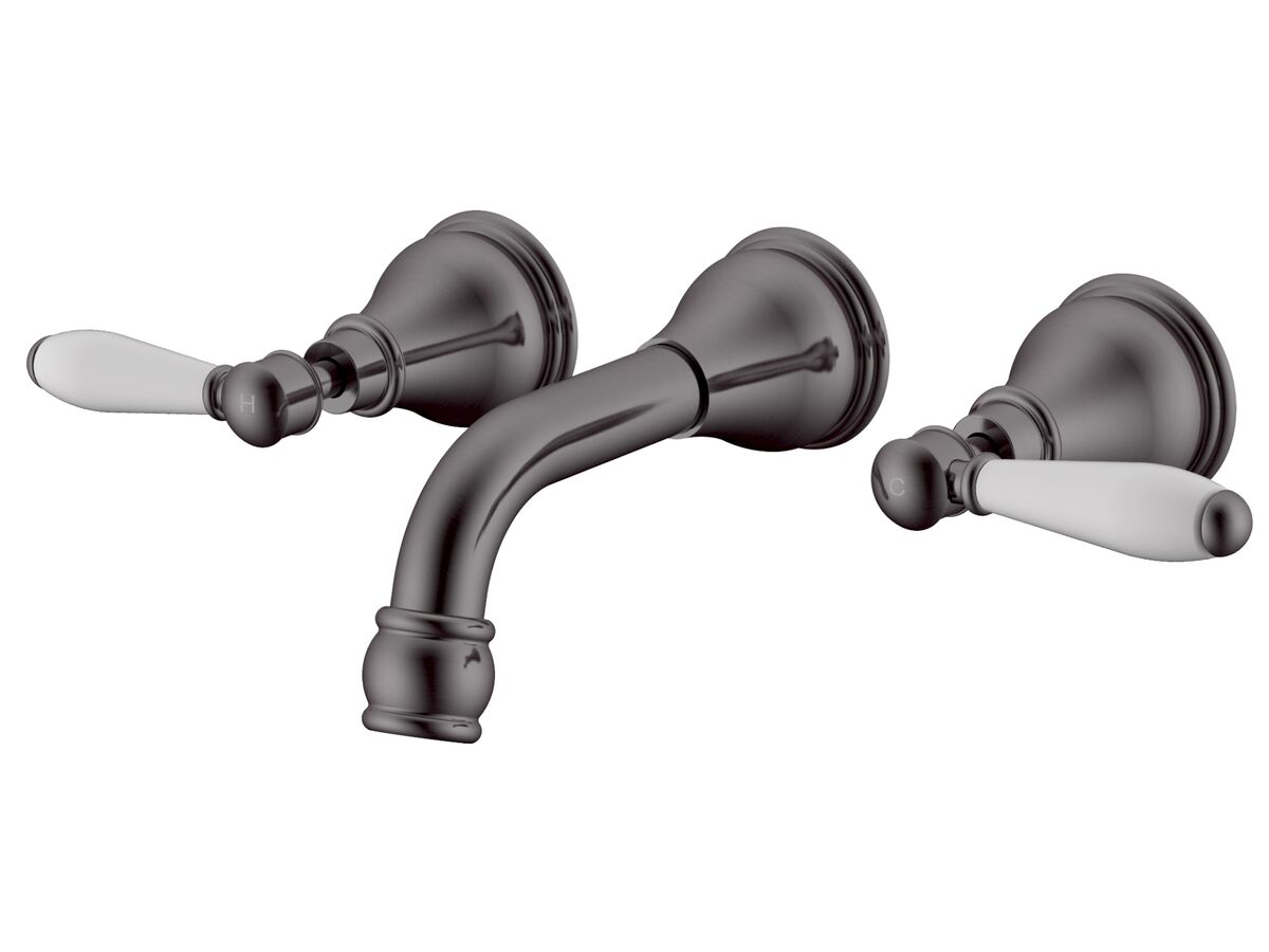 reece Milli Voir Wall Bath Set 150mm Lever Porcelain Handles Brushed Gunmetal
