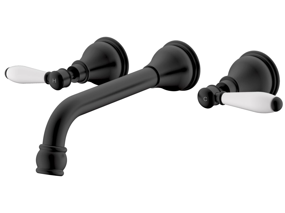 reece Milli Voir Wall Bath Set 220mm Lever Porcelain Handles Matte Black