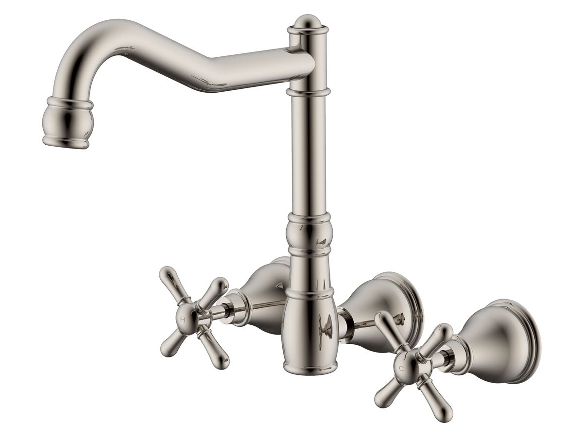 reece Milli Voir Wall English Sink Set Cross Handles Brushed Nickel (4 Star)