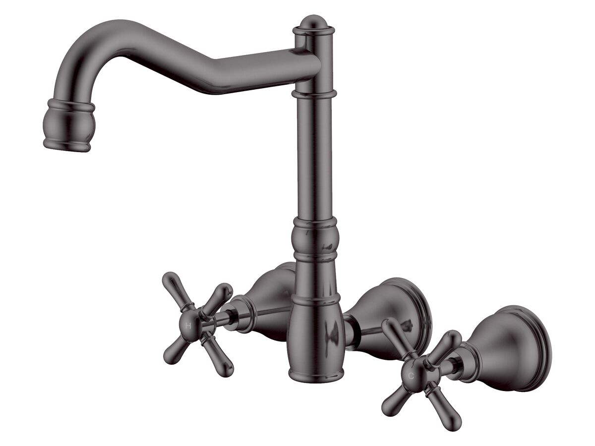 reece Milli Voir Wall English Sink Set Cross Handles Brushed Gunmetal (4 Star)