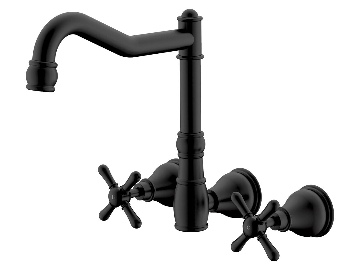 reece Milli Voir Wall English Sink Set Cross Handles Matte Black (4 Star)