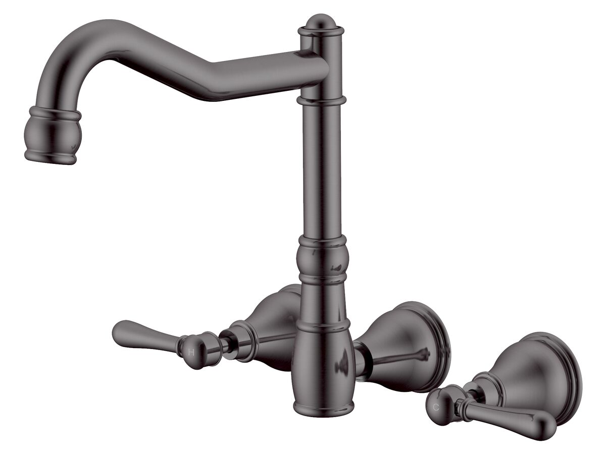reece Milli Voir Wall English Sink Set Lever Handles Brushed Gunmetal (4 Star)