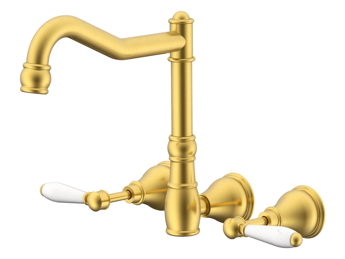 reece Milli Voir Wall English Sink Set Lever Porcelain Handles Brushed Gold (4 Star) Lead Free