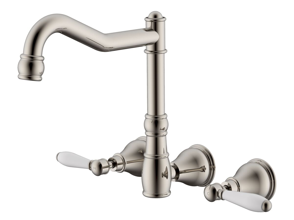 reece Milli Voir Wall English Sink Set Lever Porcelain Handles Brushed Nickel (4 Star)