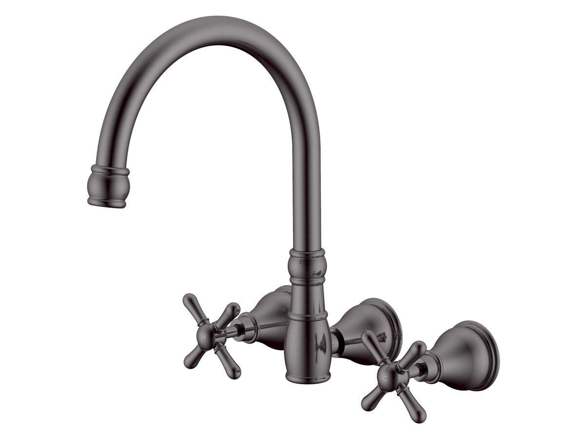 reece Milli Voir Wall Gooseneck Sink Set Cross Handles Brushed Gunmetal (4 Star) Lead Free