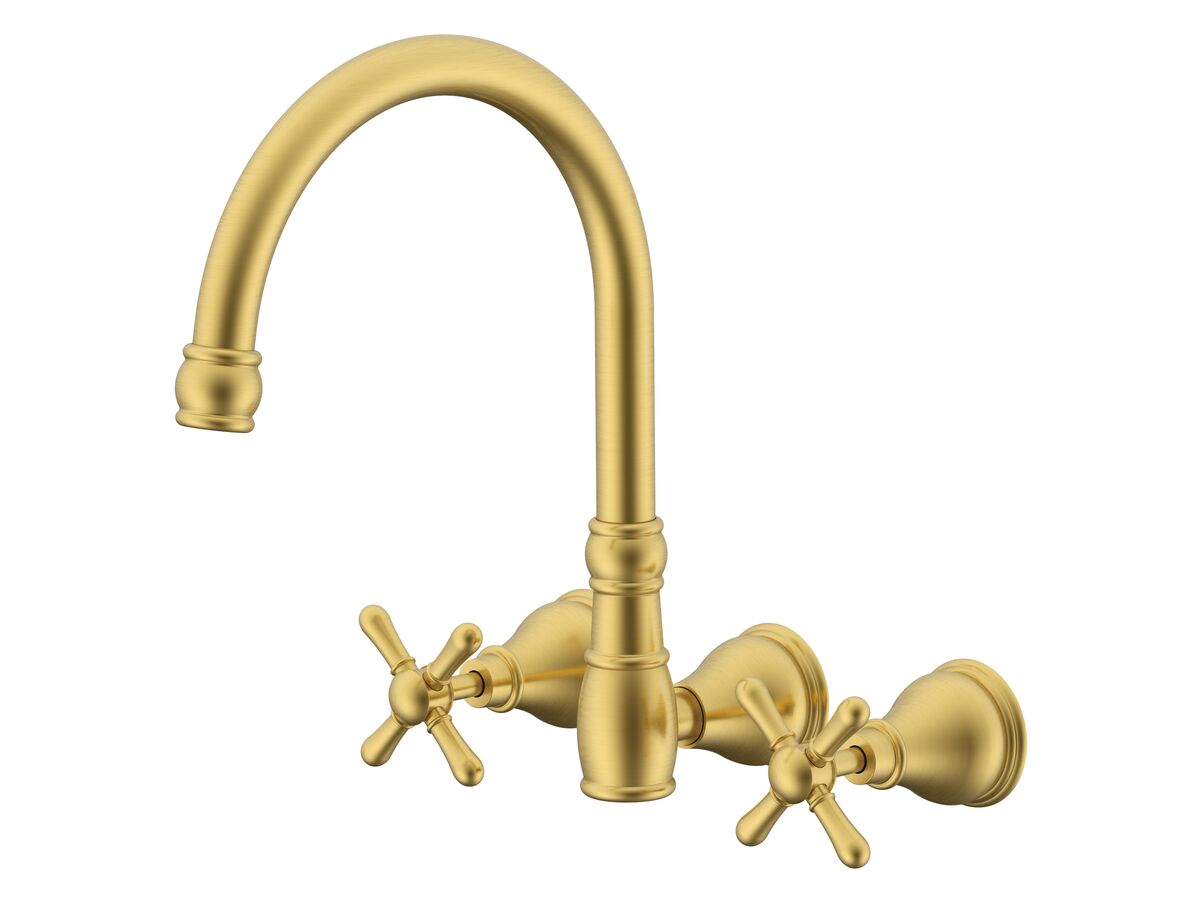 reece Milli Voir Wall Gooseneck Sink Set Cross Handles Brushed Gold (4 Star) Lead Free