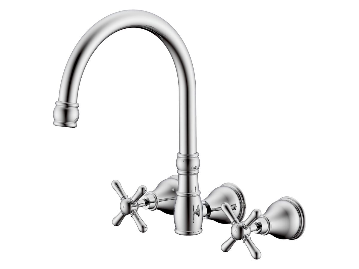 reece Milli Voir Wall Gooseneck Sink Set Cross Handles Chrome (4 Star)