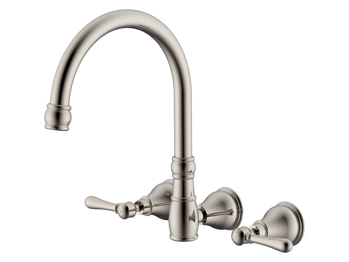 reece Milli Voir Wall Gooseneck Sink Set Lever Handles Brushed Nickel (4 Star) Lead Free