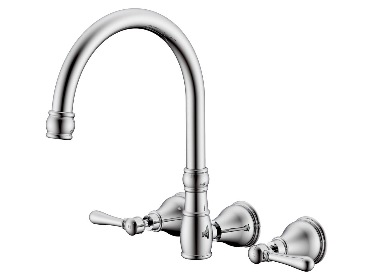 reece Milli Voir Wall Gooseneck Sink Set Lever Handles Chrome (4 Star) Lead Free