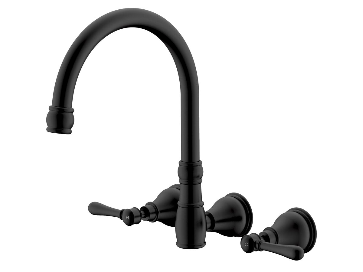 reece Milli Voir Wall Gooseneck Sink Set Lever Handles Matte Black (4 Star)