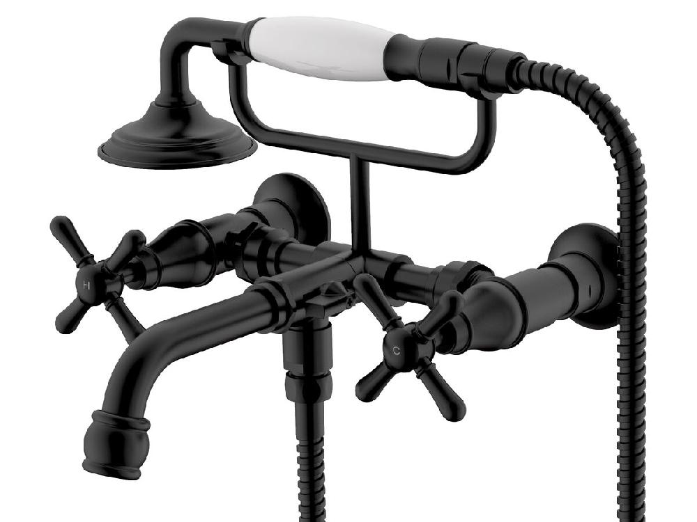 Reece Milli Voir Wall Telephone Bath Set Cross Handles Matte Black (3 Star)