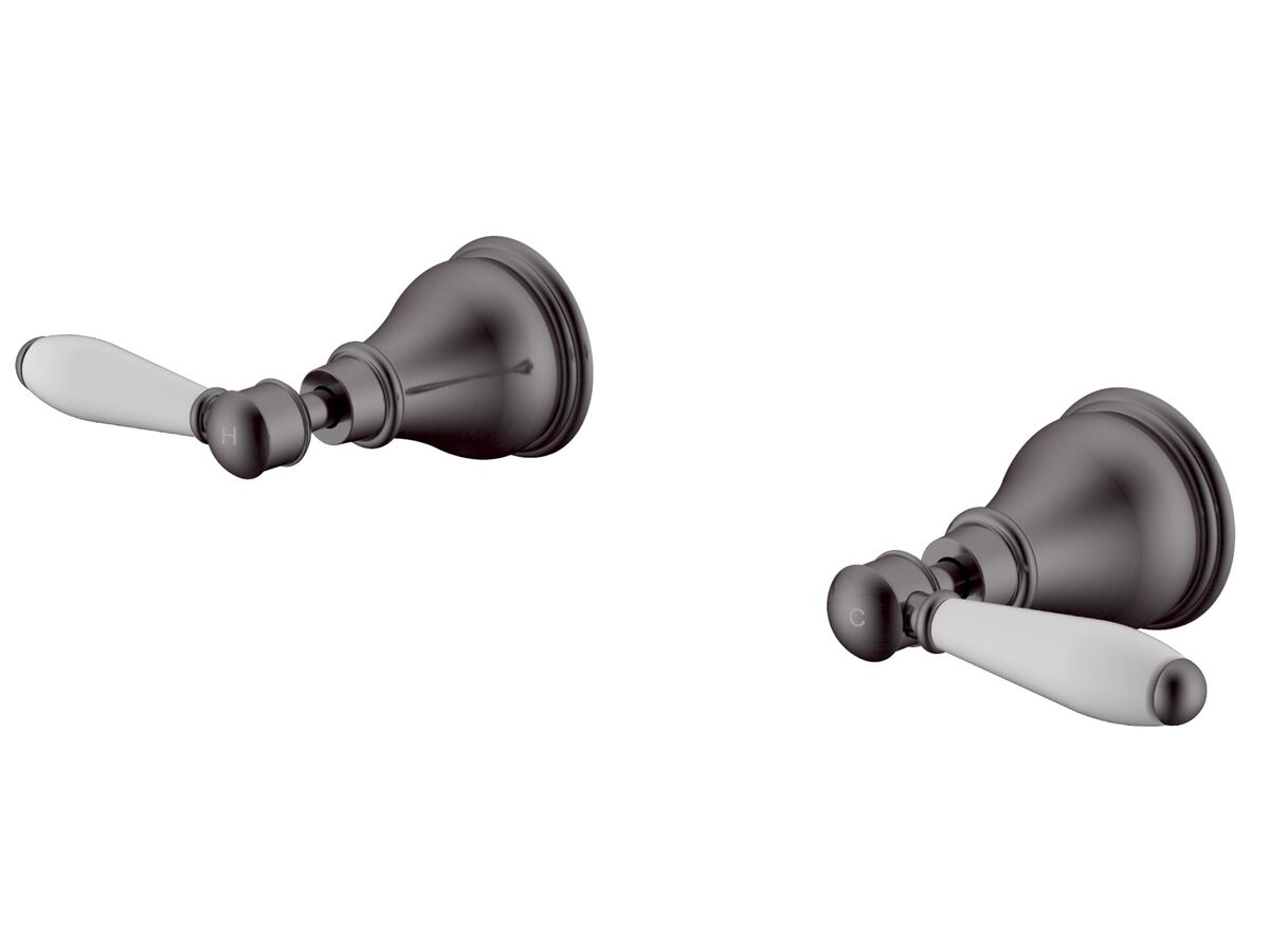 Reece Milli Voir Wall Top Assemblies Lever Porcelain Handles Brushed Gunmetal Lead Free
