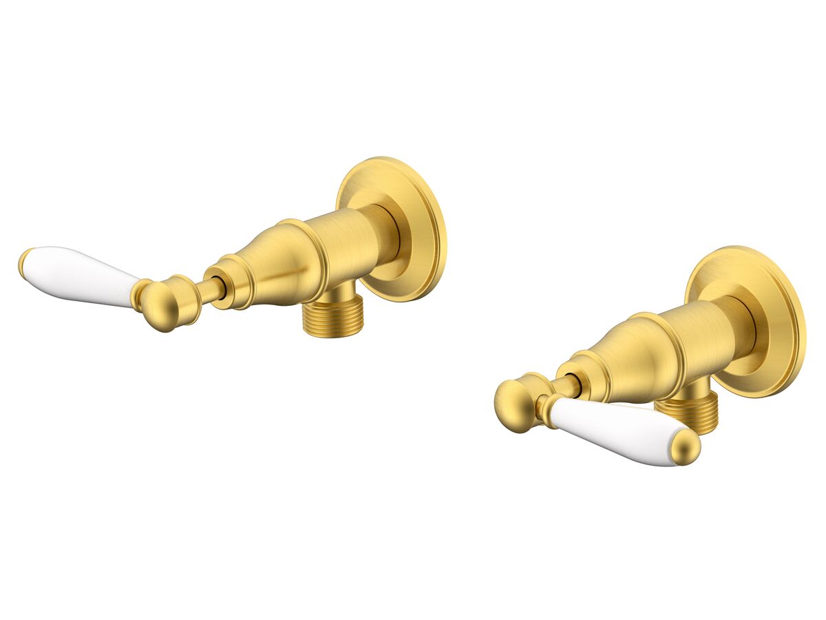 reece Milli Voir Washing Machine Stops Lever Porcelain Handles Brushed Gold