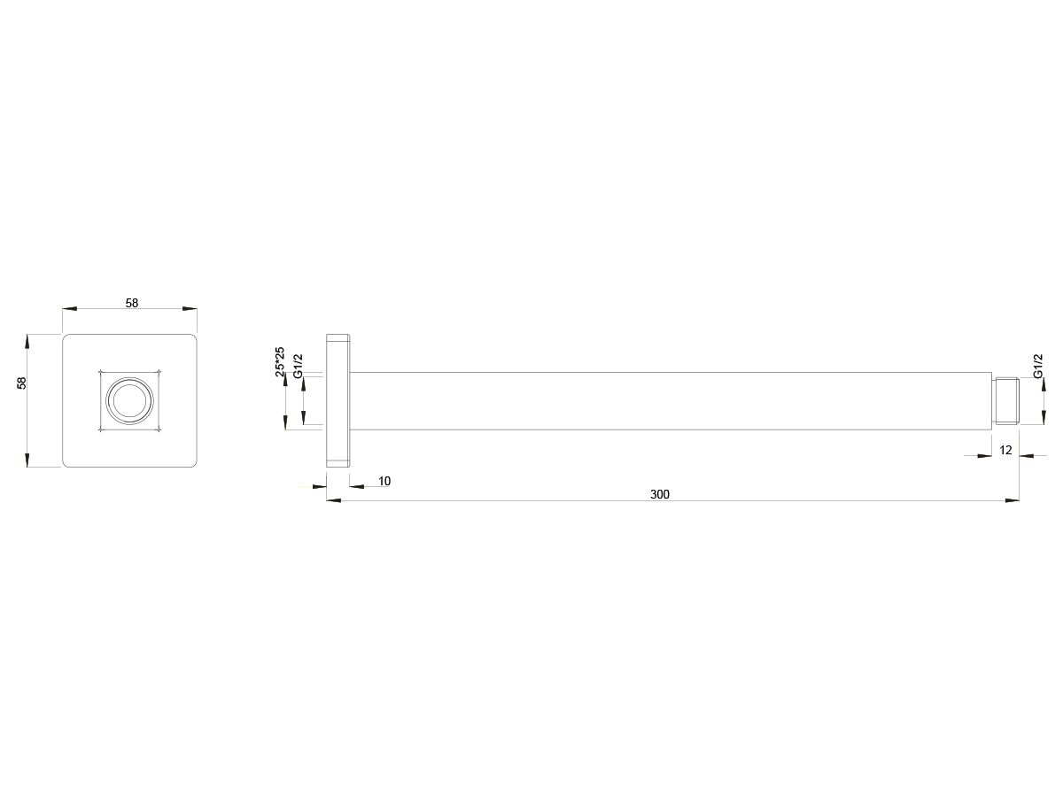 Reece Mizu Bloc Ceiling Shower Arm Only 300mm Matte Black