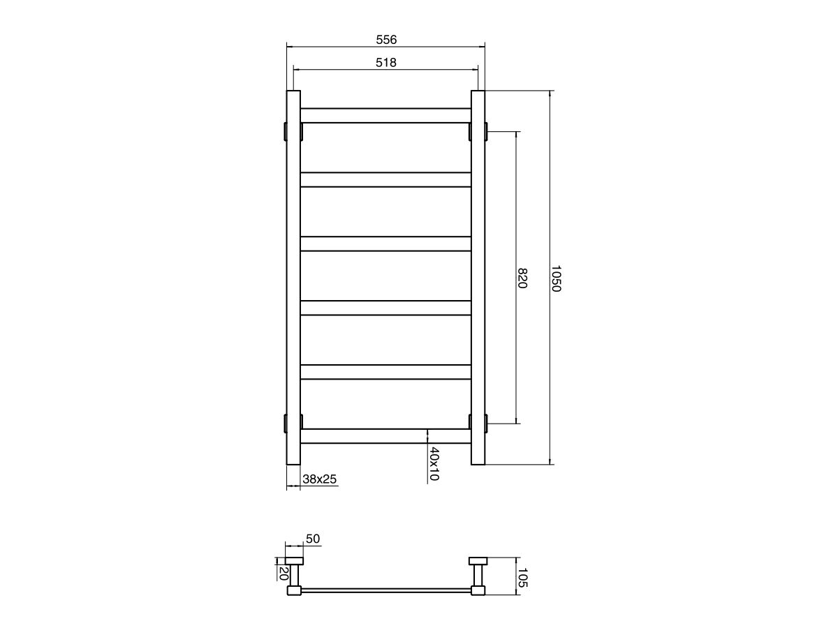 Reece Mizu Bloc MK2 550 X 1050mm Heated Towel Rail Low Voltage 24V Matte Black