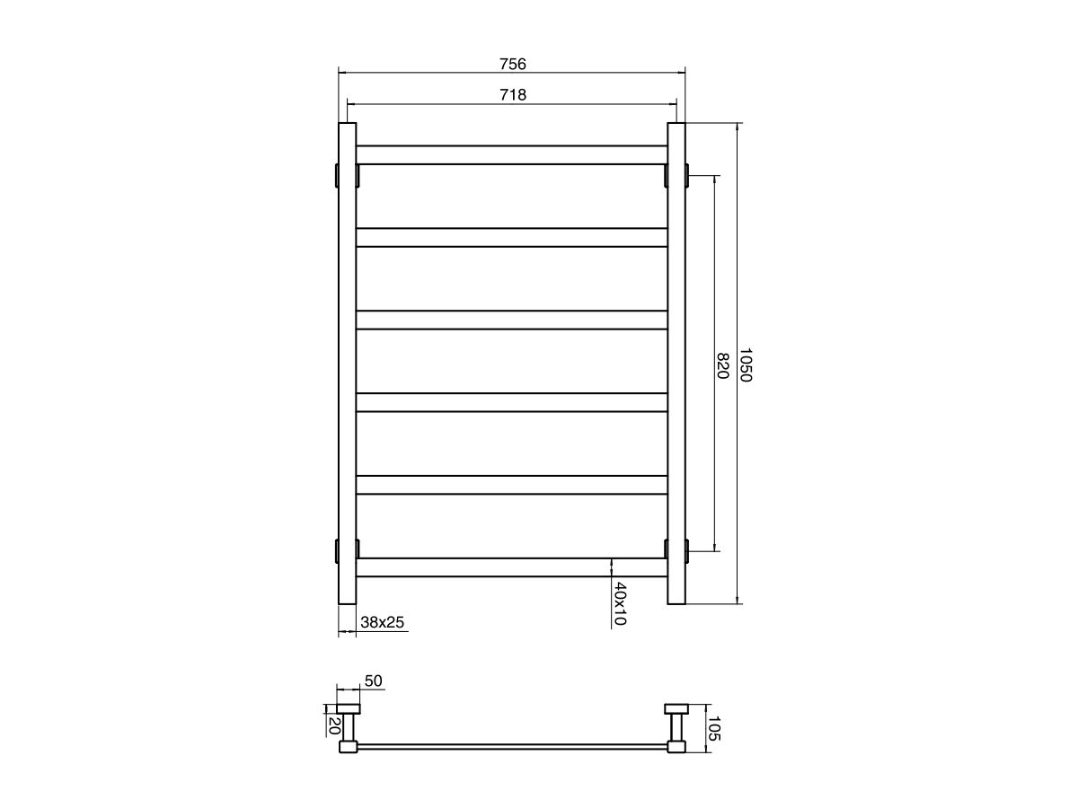 Reece Mizu Bloc MK2 750 X 1050mm Heated Towel Rail Only (Less Transformer) Matte Black