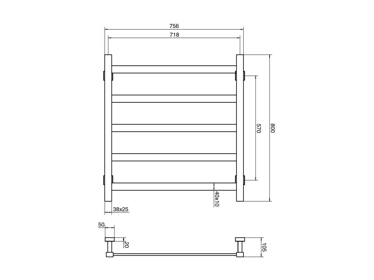 Reece Mizu Bloc MK2 750 X 800mm Heated Towel Rail Only (Less Transformer) Matte Black