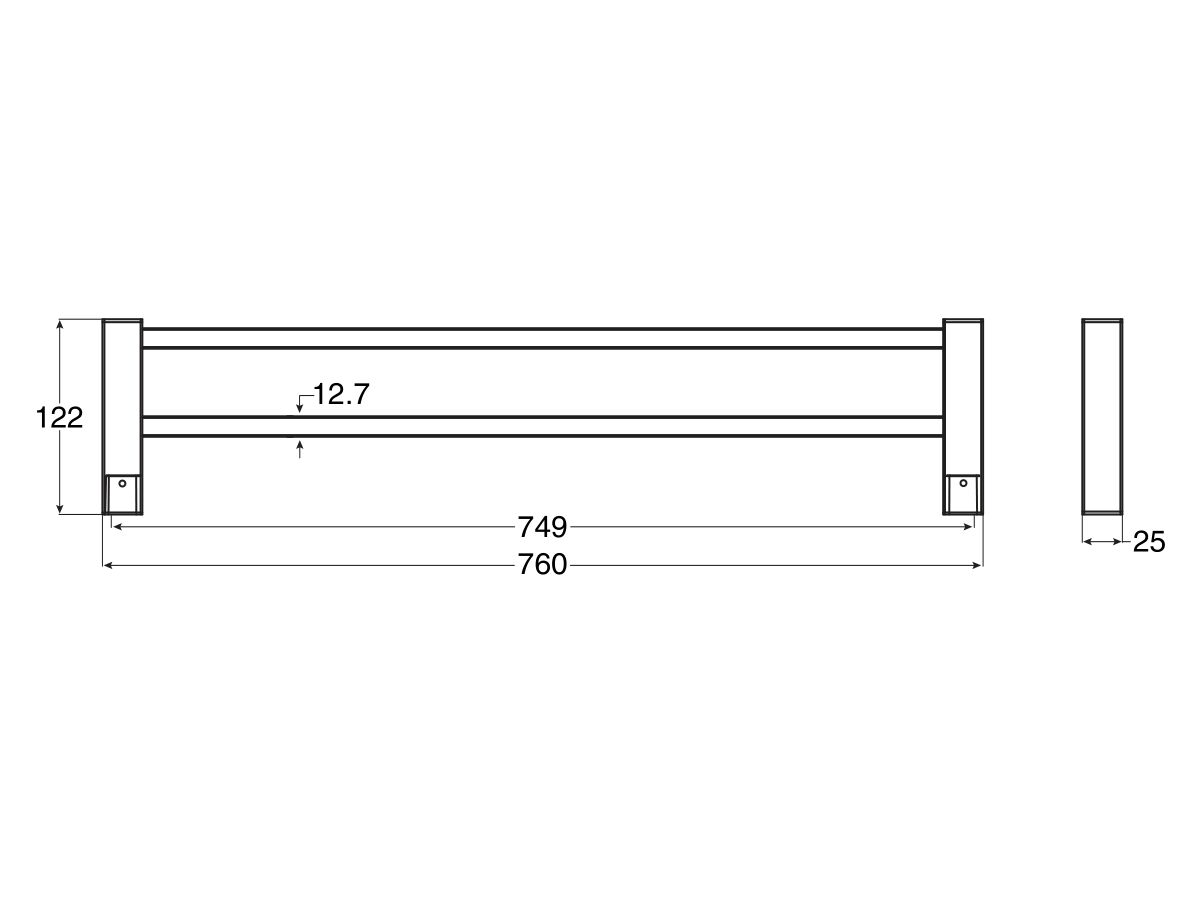 Reece Mizu Bloc MK2 Double Towel Rail 760mm Matte Black