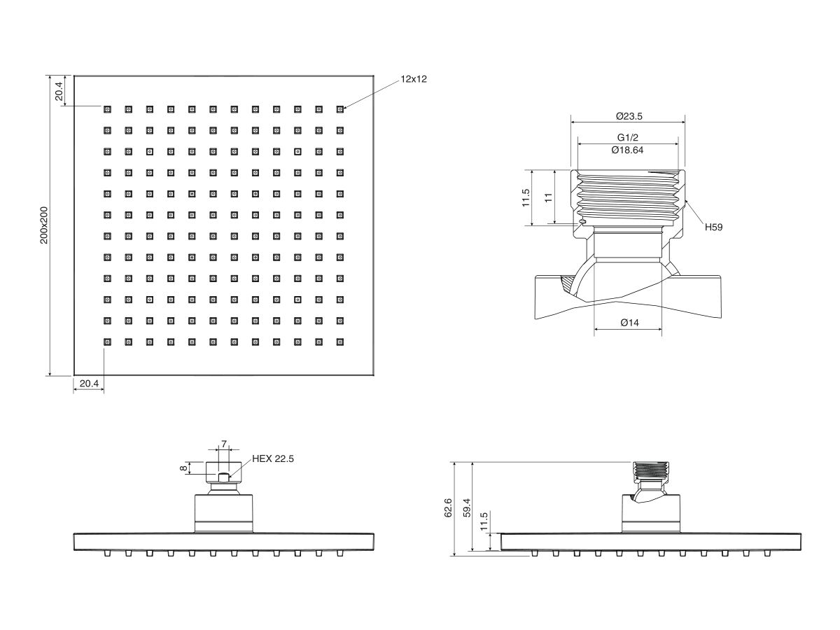 Reece Mizu Bloc MK2 Overhead Shower 200mm ABS Matte Black (3 Star)