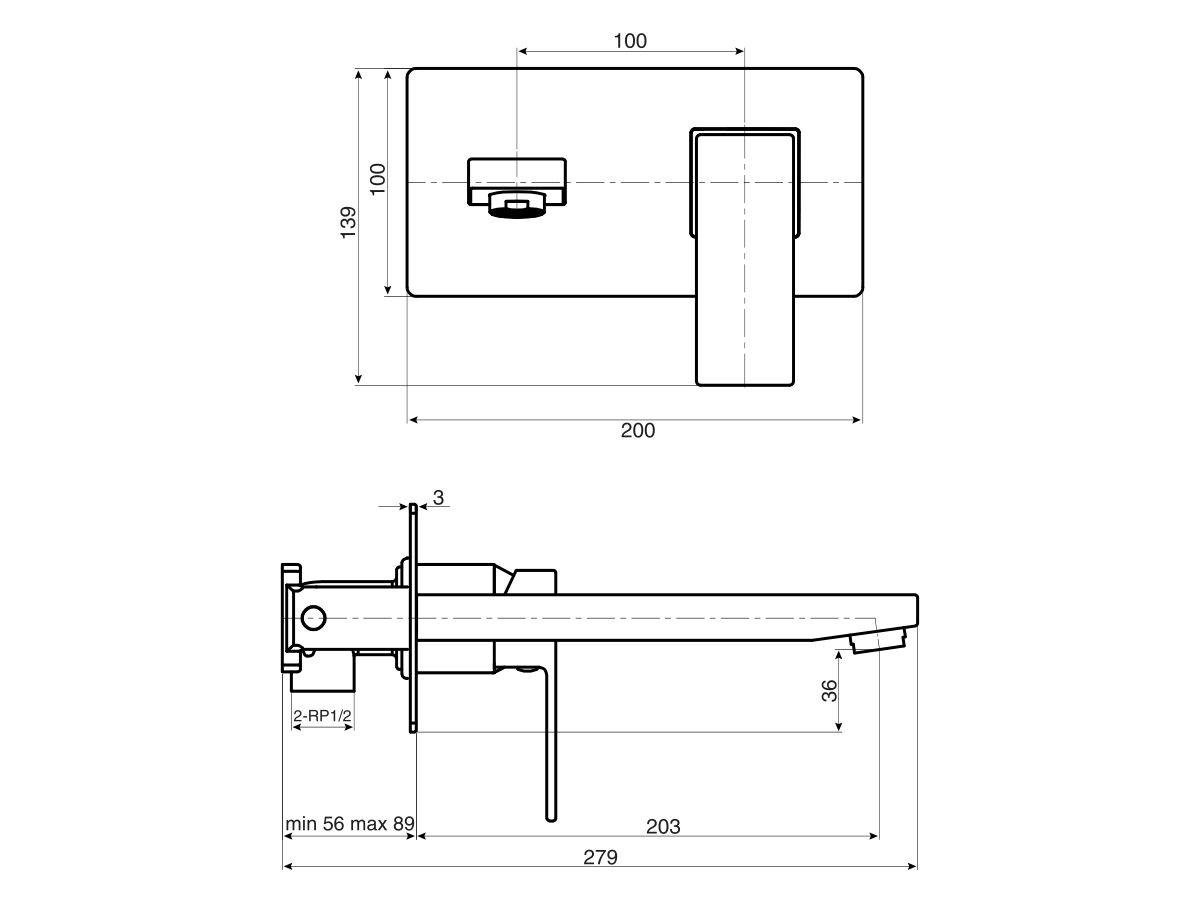 Reece Mizu Bloc MK2 Wall Bath Mixer Tap Set Matte Black