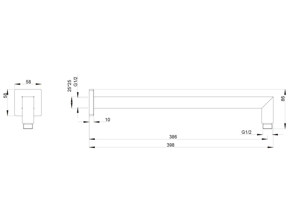 Reece Mizu Bloc Wall Straight Shower Arm Only 385mm Matte Black