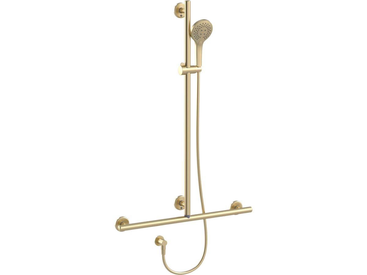 reece Mizu Drift 700 x 1100mm Independent T-Shower Modular Grab Rail Kit 3 function Modular Brushed Brass (5 Star)
