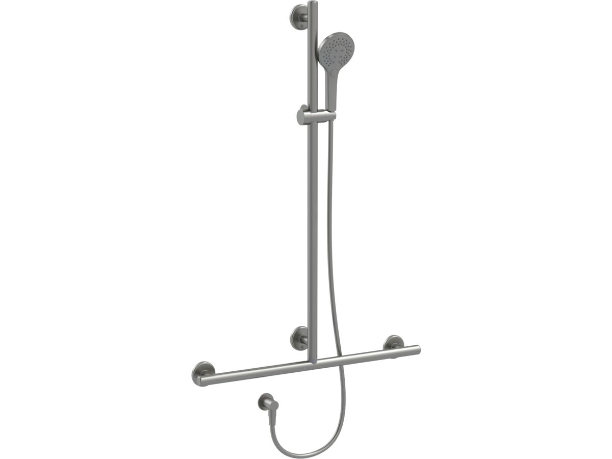 reece Mizu Drift 700 x 1100mm Independent T-Shower Modular Grab Rail Kit 3 function Modular Brushed Gunmetal (5 Star)