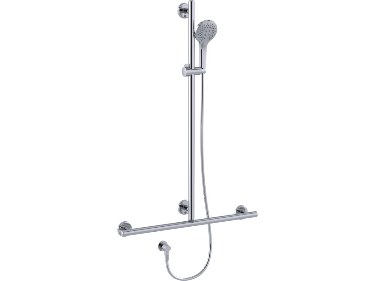 reece Mizu Drift 700 x 1100mm Independent T-Shower Modular Grab Rail Kit 3 function Chrome / Polished Stainless Steel (5 Star)