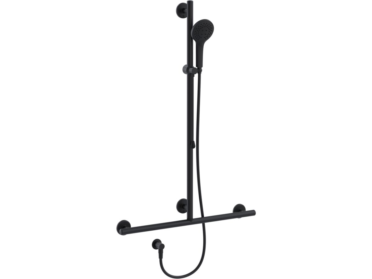 reece Mizu Drift 700 x 1100mm T-Shower Modular Grab Rail Kit 3 function with Push Pull Matte Black (5 Star)