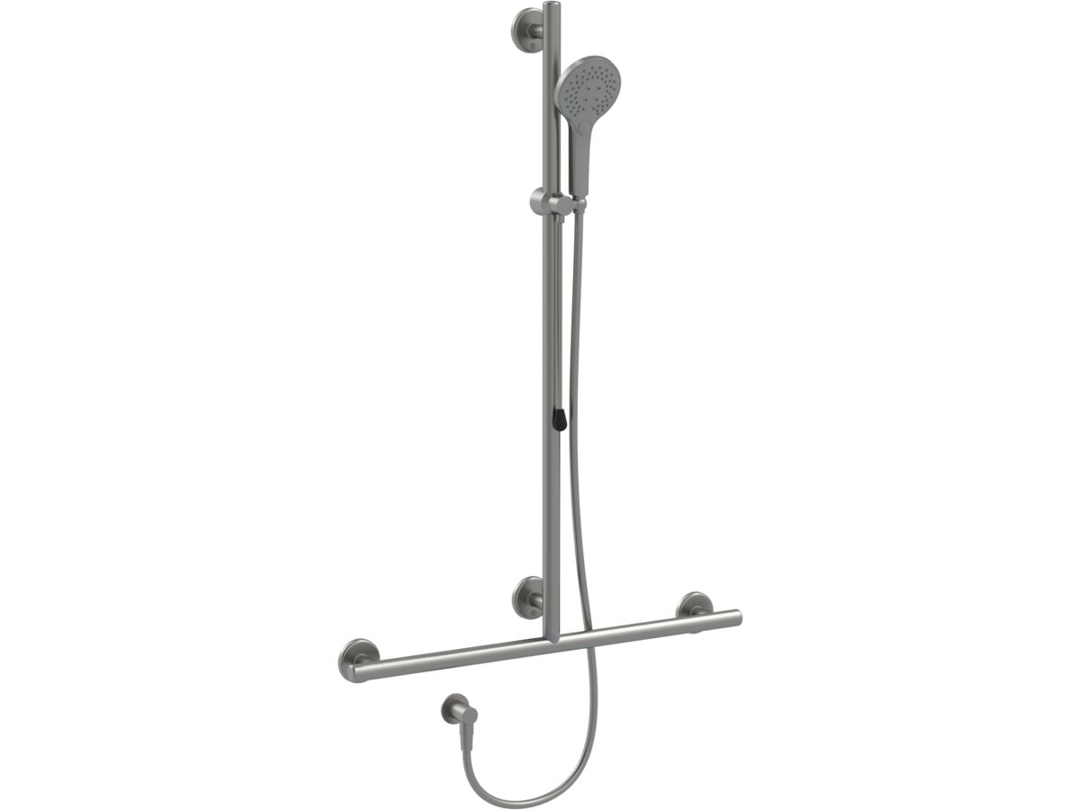 reece Mizu Drift 700 x 1100mm T-Shower Modular Grab Rail Kit 3 function with Push Pull Brushed Gunmetal (5 Star)