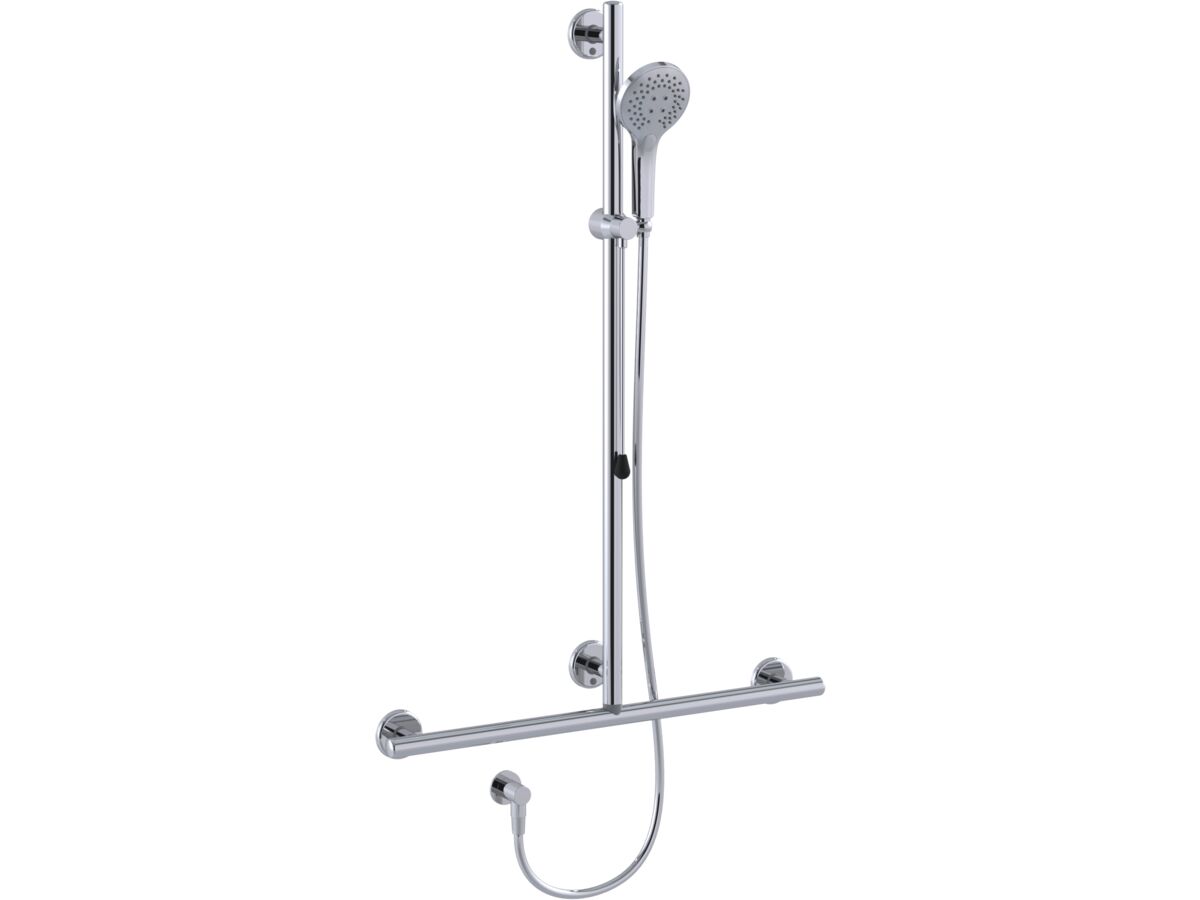 reece Mizu Drift 700 x 1100mm T-Shower Modular Grab Rail Kit 3 function with Push Pull Chrome / Polished Stainless Steel (5 Star)