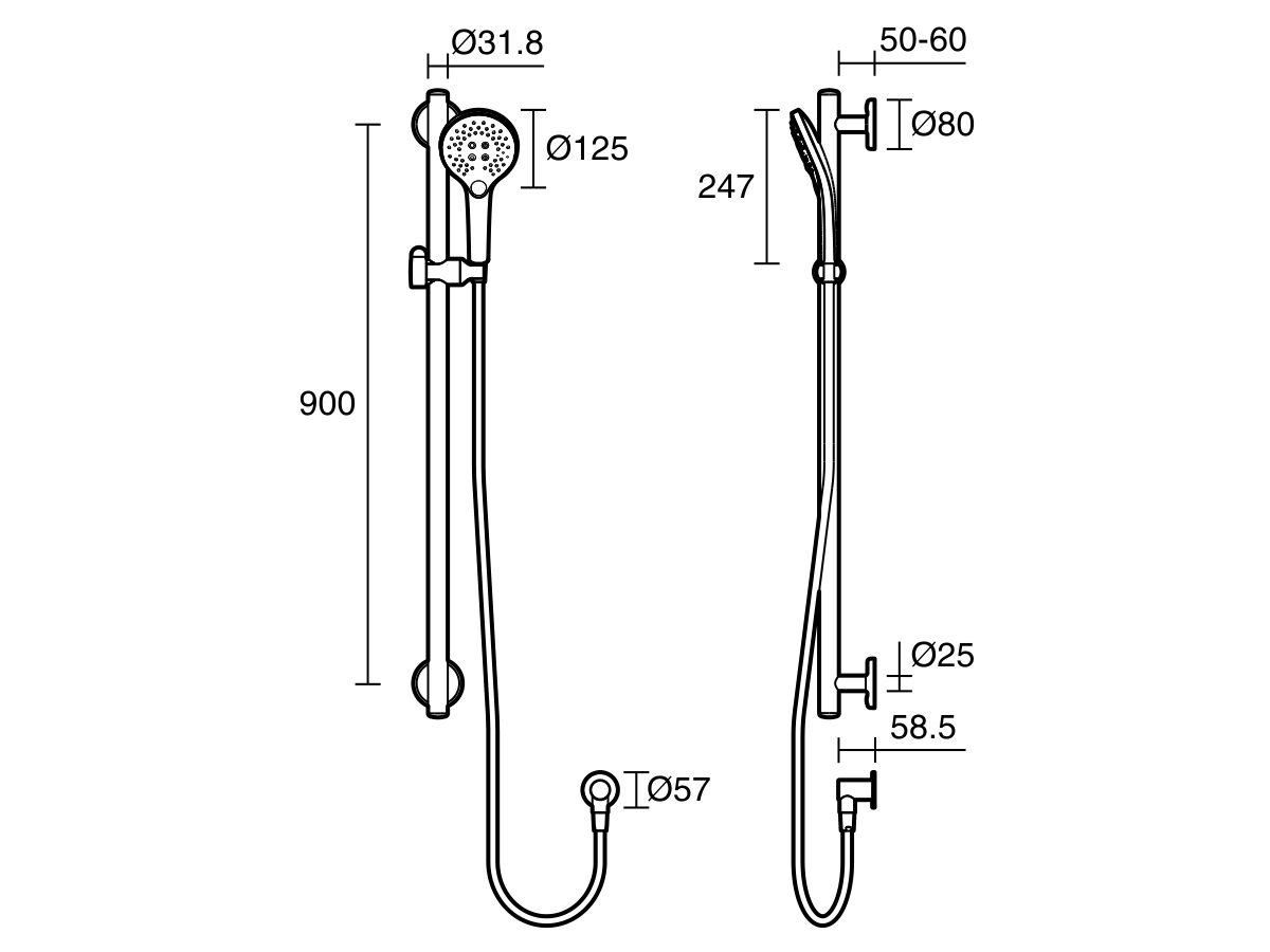 Reece Mizu Drift 900mm Independent Straight Handshower Grab Rail Kit 3 Function Brushed Brass (5 Star)