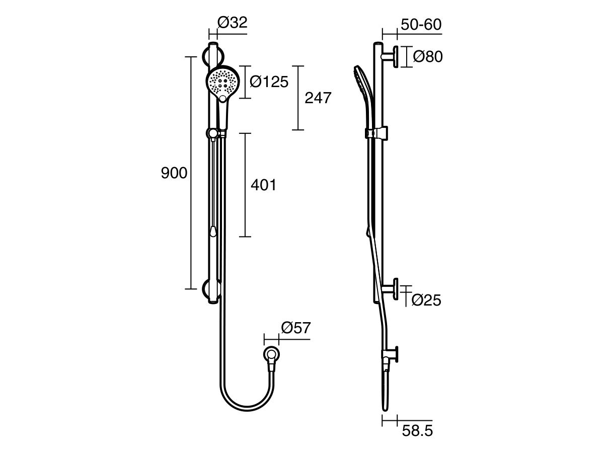 Reece Mizu Drift 900mm Straight Handshower Modular Grab Rail Kit 3 Function With Push Pull Brushed Nickel / Brushed Stainless Steel (5 Star)