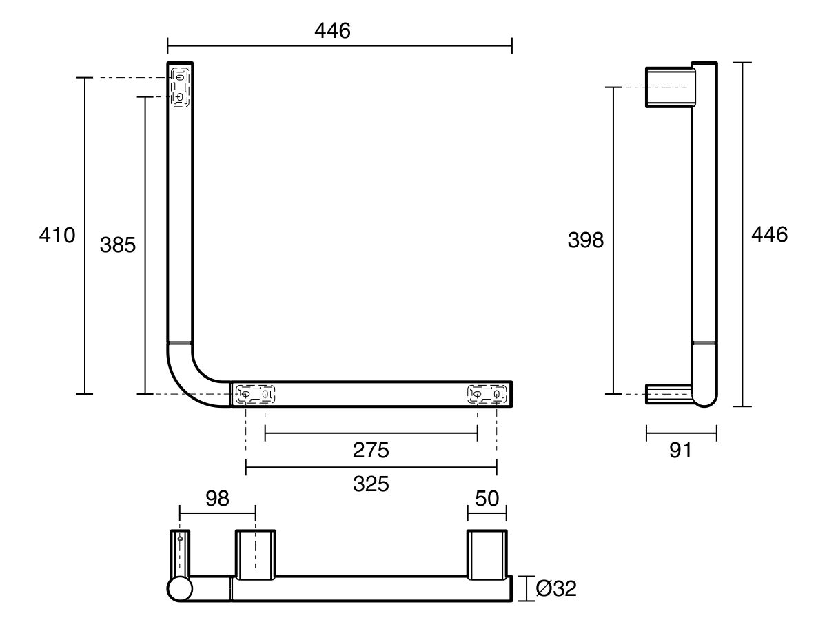 Reece Mizu Drift Assisted Living 300 X 400mm 90 Degree Angled Grab Rail Matte Black