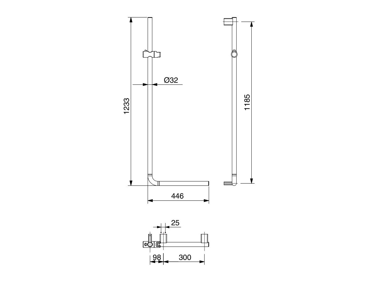 Reece Mizu Drift Assisted Living 300mm X 1185mm 90 Degree Shower Grab Rail Chrome Plated