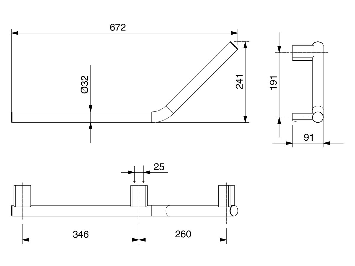 Reece Mizu Drift Assisted Living Angled Grab Rail Left 260mm X 346mm 135 Degree Chrome Plated