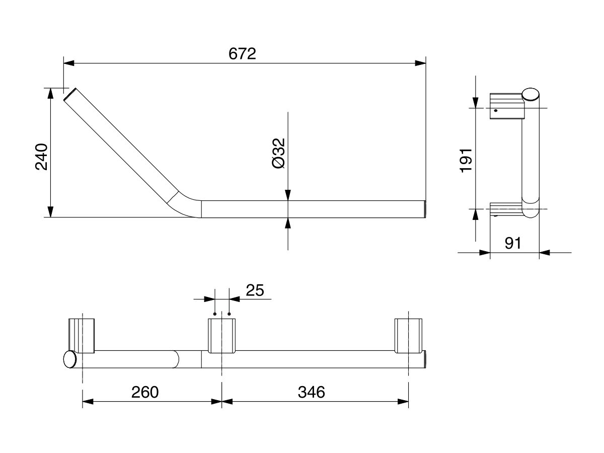 Reece Mizu Drift Assisted Living Angled Grab Rail Right 260mm X 346mm 135 Degree Matte Black