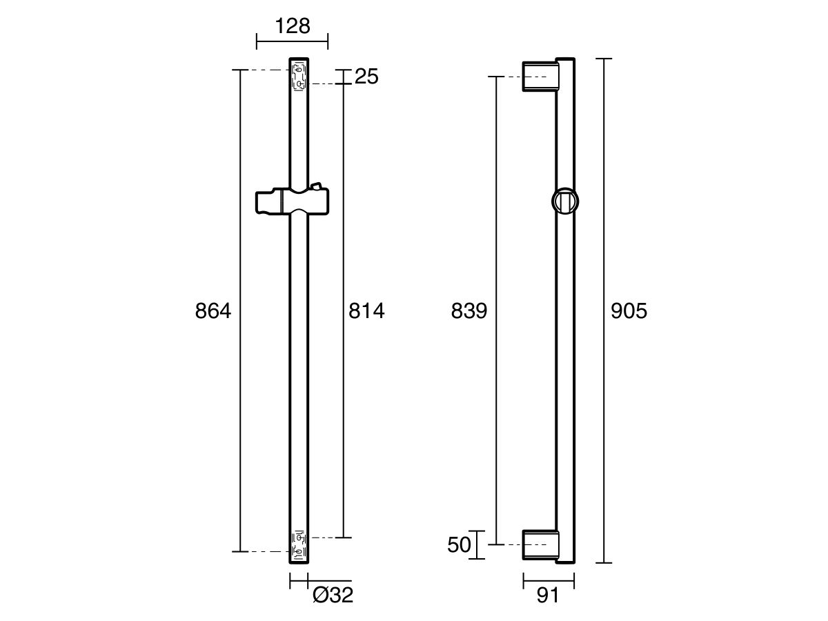 Reece Mizu Drift Assisted Living Straight Shower Grab Rail 840mm Brushed Nickel